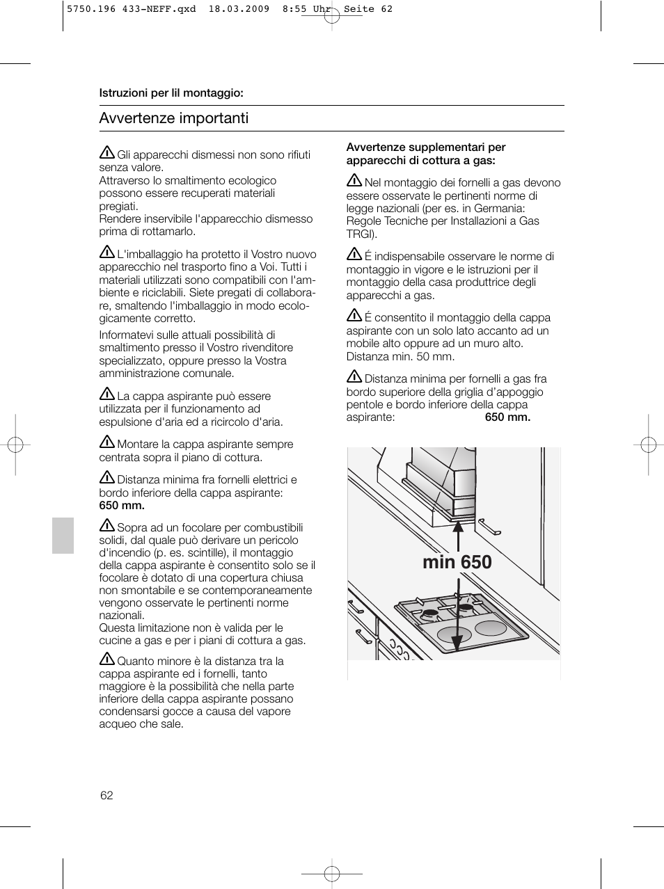 Min 650 | Neff D5675X0 User Manual | Page 62 / 100