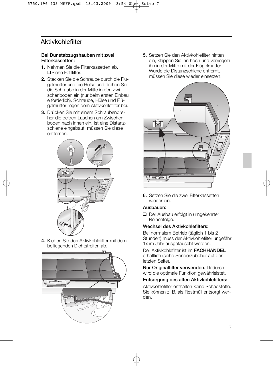 Aktivkohlefilter | Neff D5675X0 User Manual | Page 7 / 100