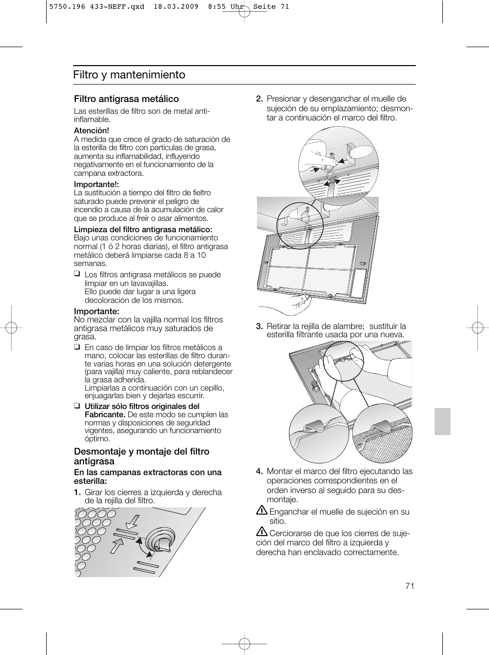 Filtro y mantenimiento | Neff D5675X0 User Manual | Page 71 / 100