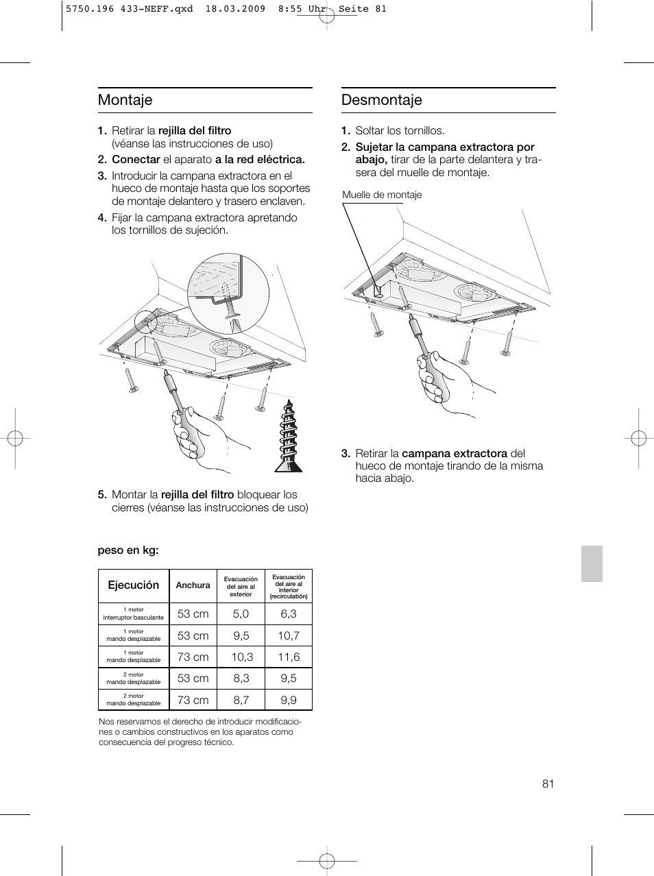 Montaje, Desmontaje | Neff D5675X0 User Manual | Page 81 / 100