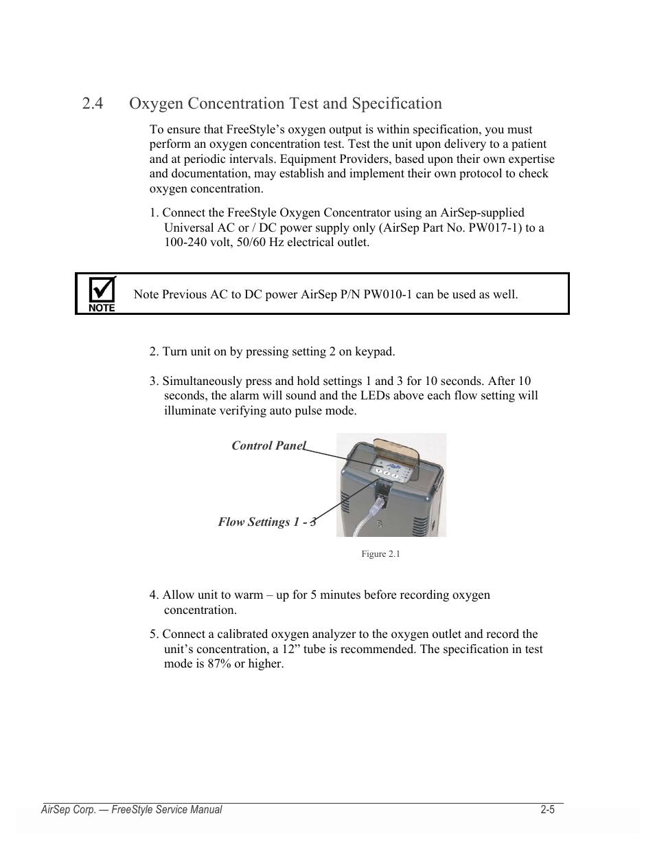 4 oxygen concentration test and specification | AirSep MN126-1 C User Manual | Page 17 / 69