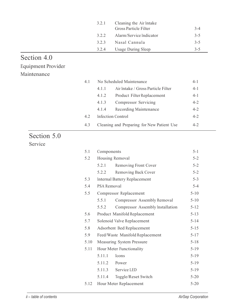 Equipment provider, Maintenance, Service | AirSep MN126-1 C User Manual | Page 4 / 69