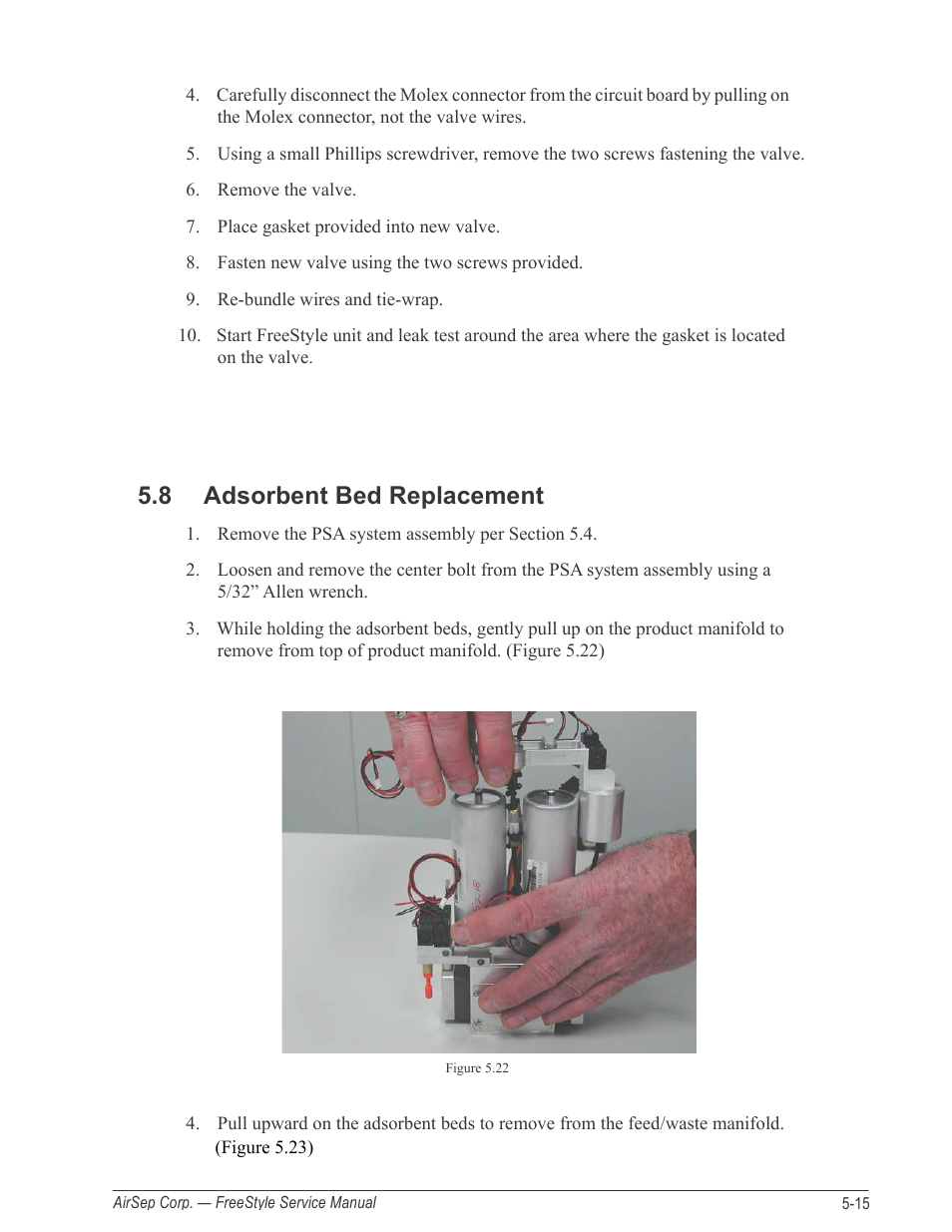 8 adsorbent bed replacement | AirSep MN126-1 C User Manual | Page 41 / 69