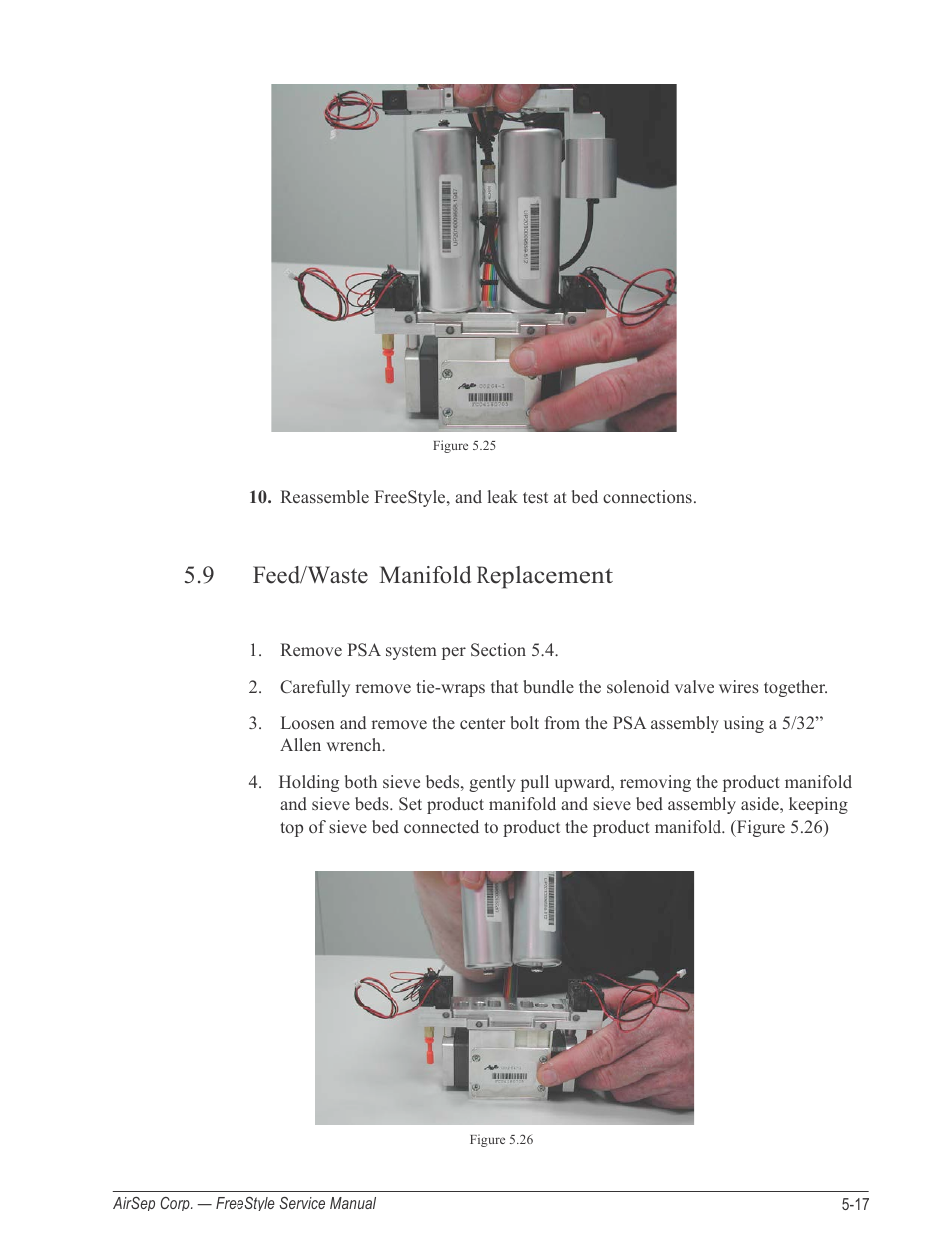 9 feed/waste manifold replacement | AirSep MN126-1 C User Manual | Page 43 / 69
