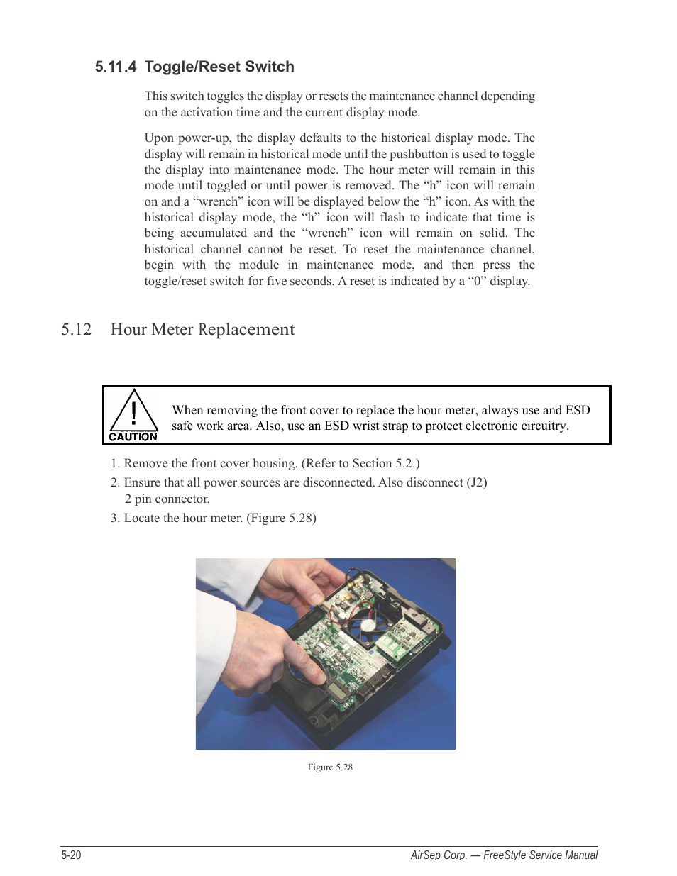 12 hour meter replacement, 4 toggle/reset switch | AirSep MN126-1 C User Manual | Page 46 / 69