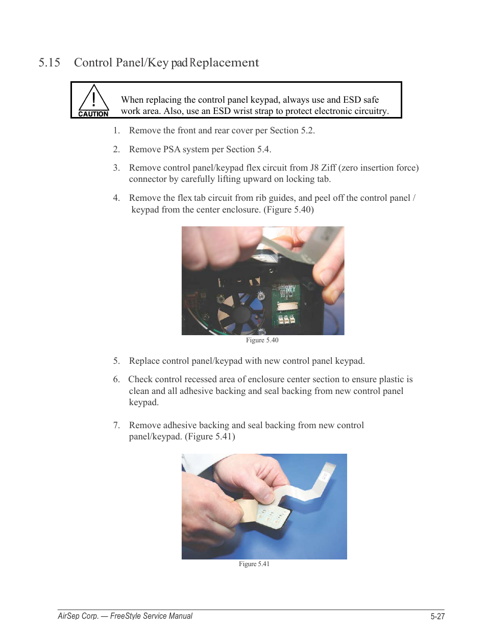 15 control panel/key pad replacement | AirSep MN126-1 C User Manual | Page 53 / 69