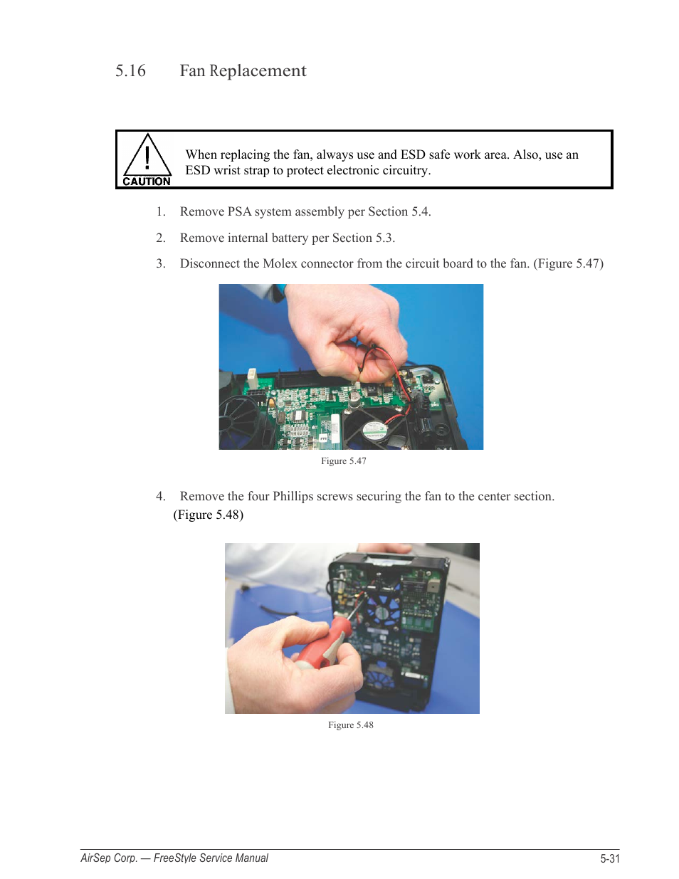 16 fan replacement | AirSep MN126-1 C User Manual | Page 57 / 69