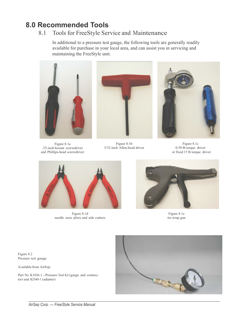 0 recommended tools, 1 tools for freestyle service and maintenance | AirSep MN126-1 C User Manual | Page 64 / 69