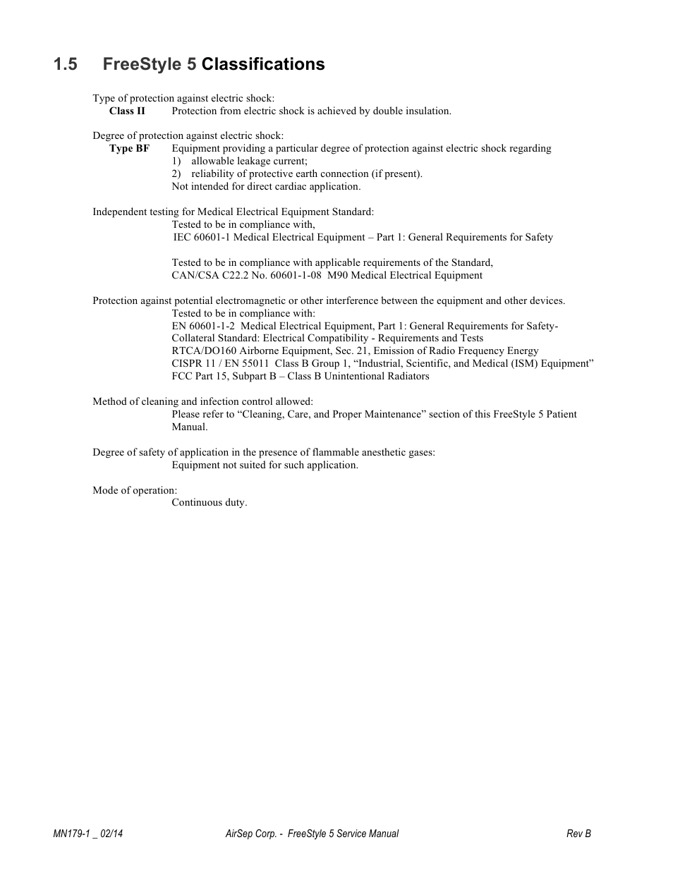 5 freestyle 5 classifications | AirSep MN179-1 B User Manual | Page 12 / 62