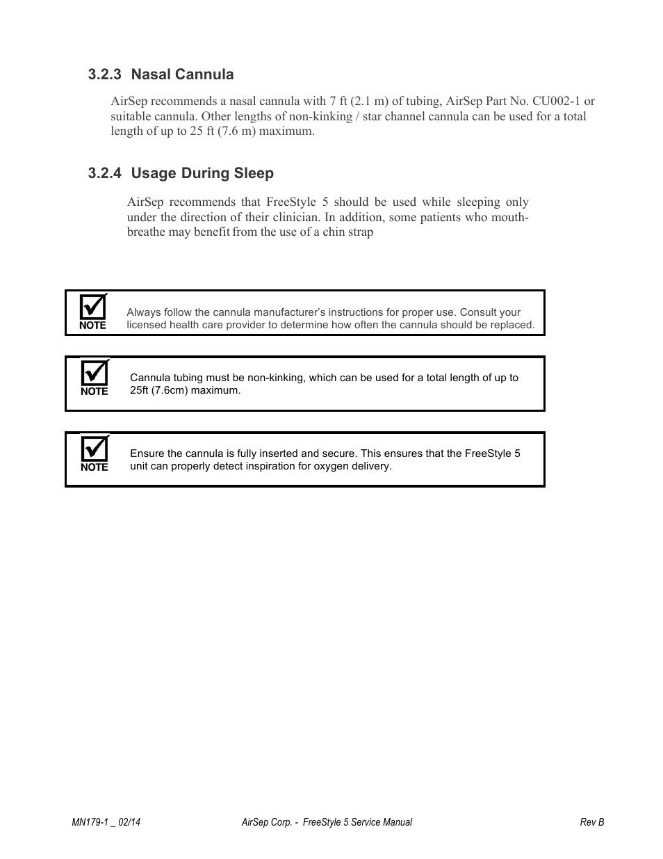 3 nasal cannula, 4 usage during sleep | AirSep MN179-1 B User Manual | Page 22 / 62