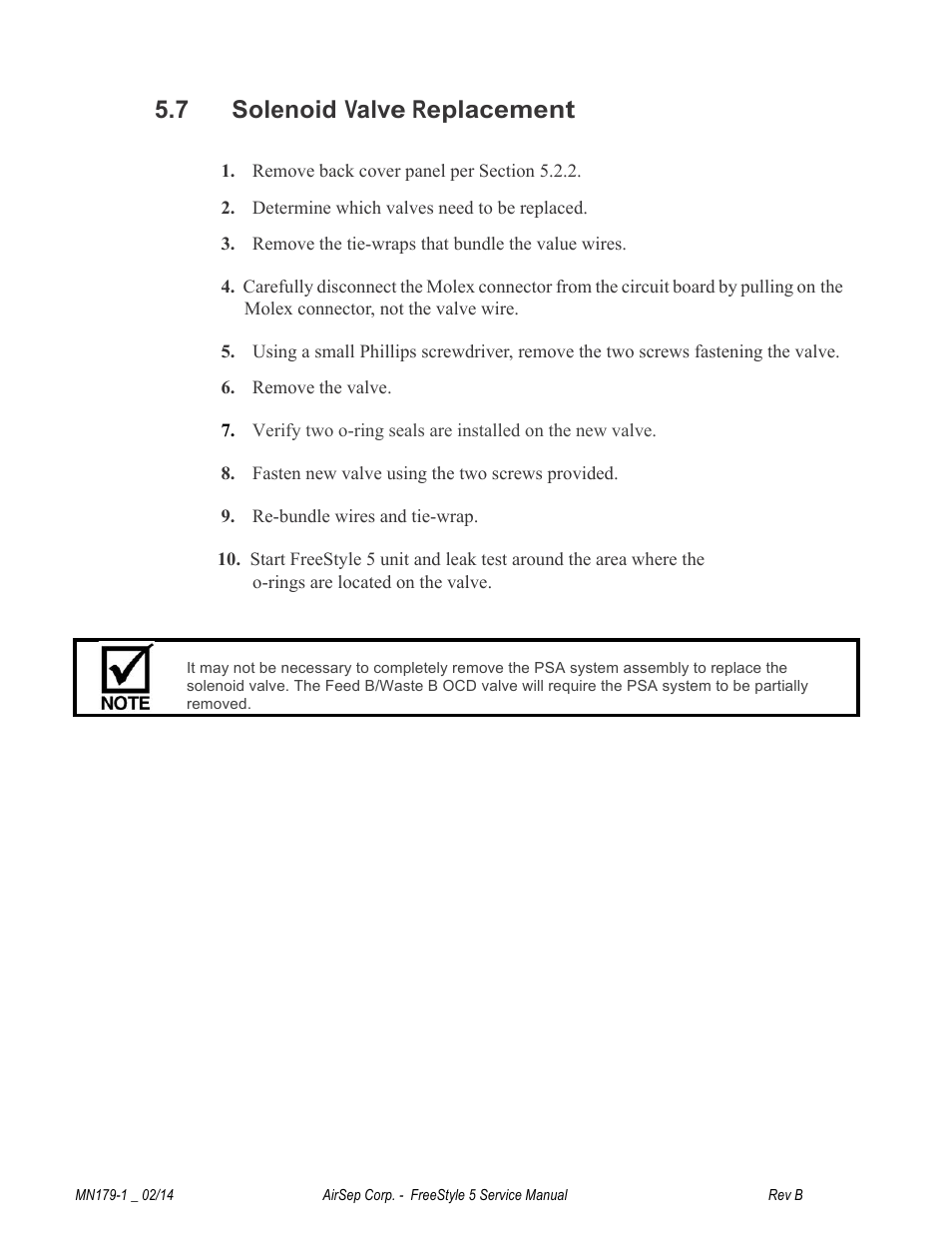 7 solenoid valve replacement | AirSep MN179-1 B User Manual | Page 37 / 62