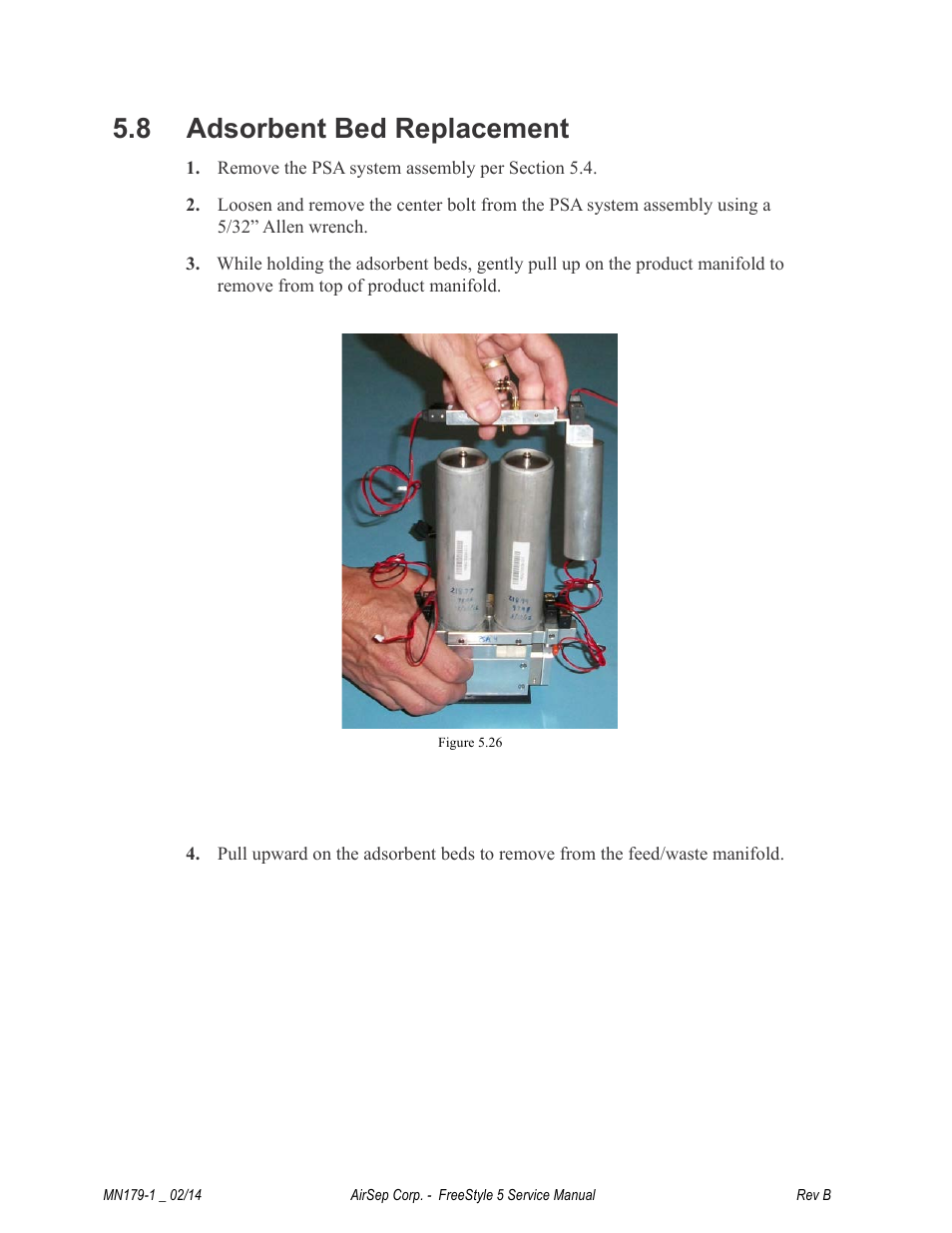 8 adsorbent bed replacement | AirSep MN179-1 B User Manual | Page 38 / 62