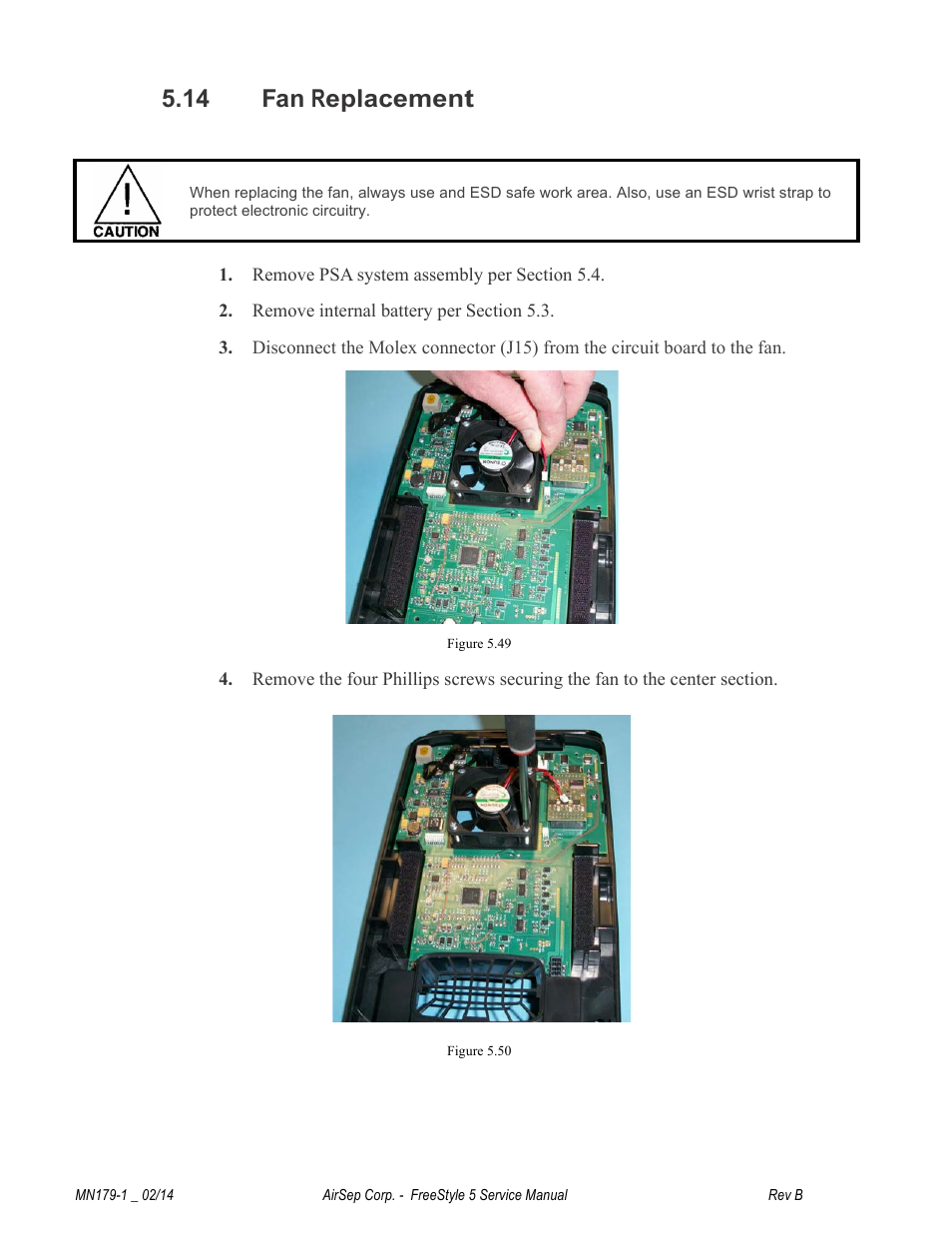 14 fan replacement | AirSep MN179-1 B User Manual | Page 50 / 62