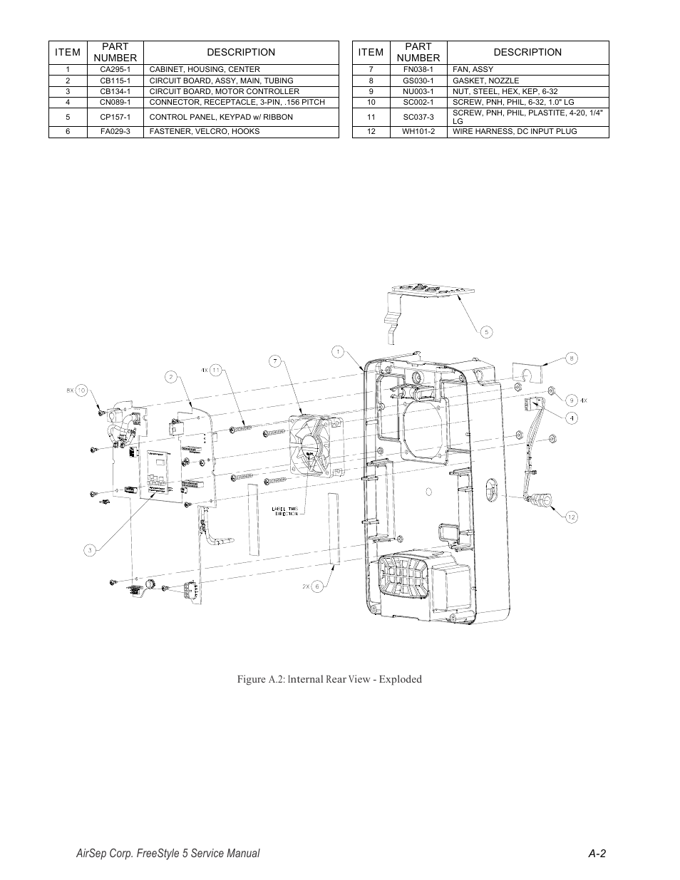 Airsep corp. freestyle 5 service manual, Figure a.2: internal rear view - exploded | AirSep MN179-1 B User Manual | Page 60 / 62