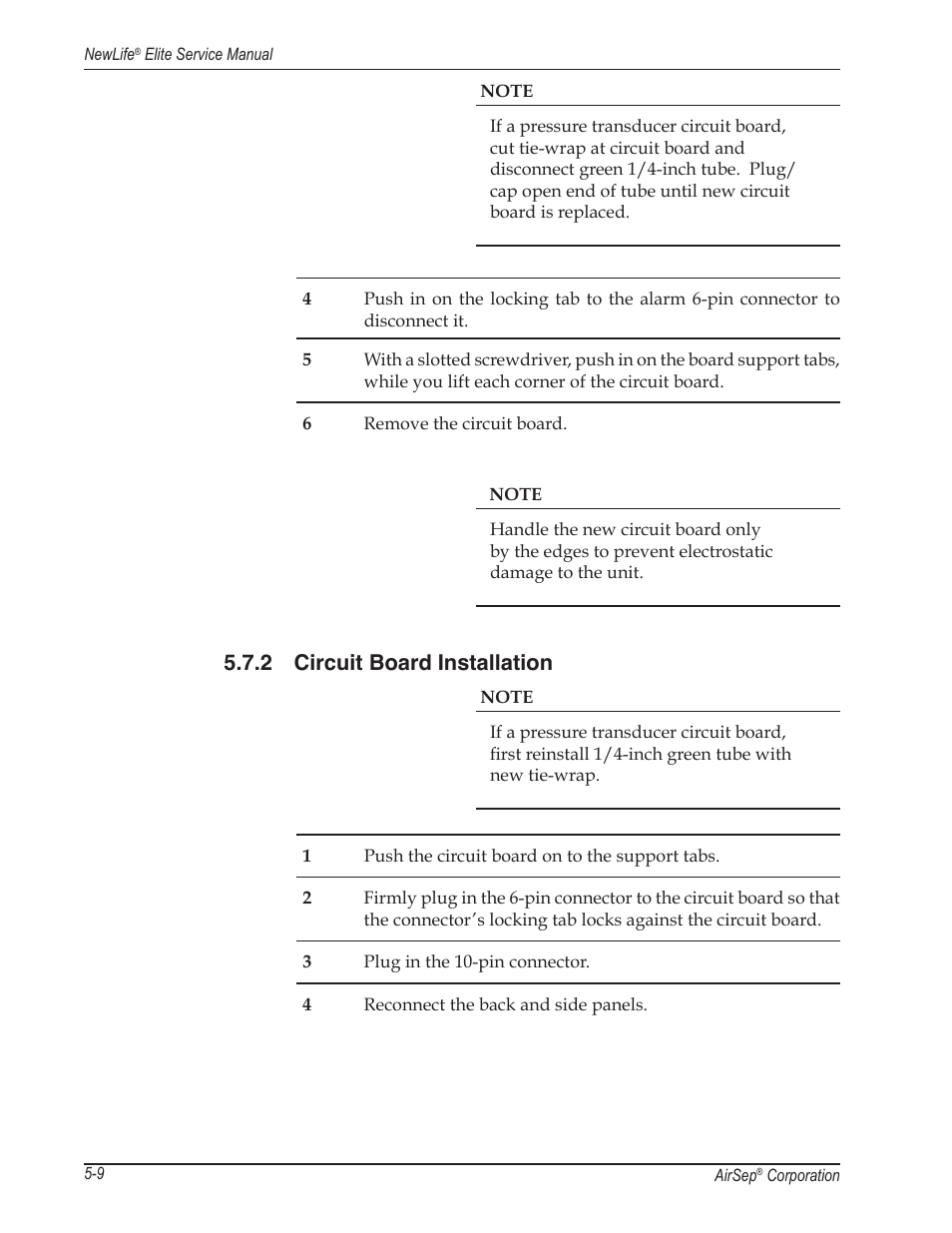 2 circuit board installation | AirSep MN105-1 C User Manual | Page 28 / 52