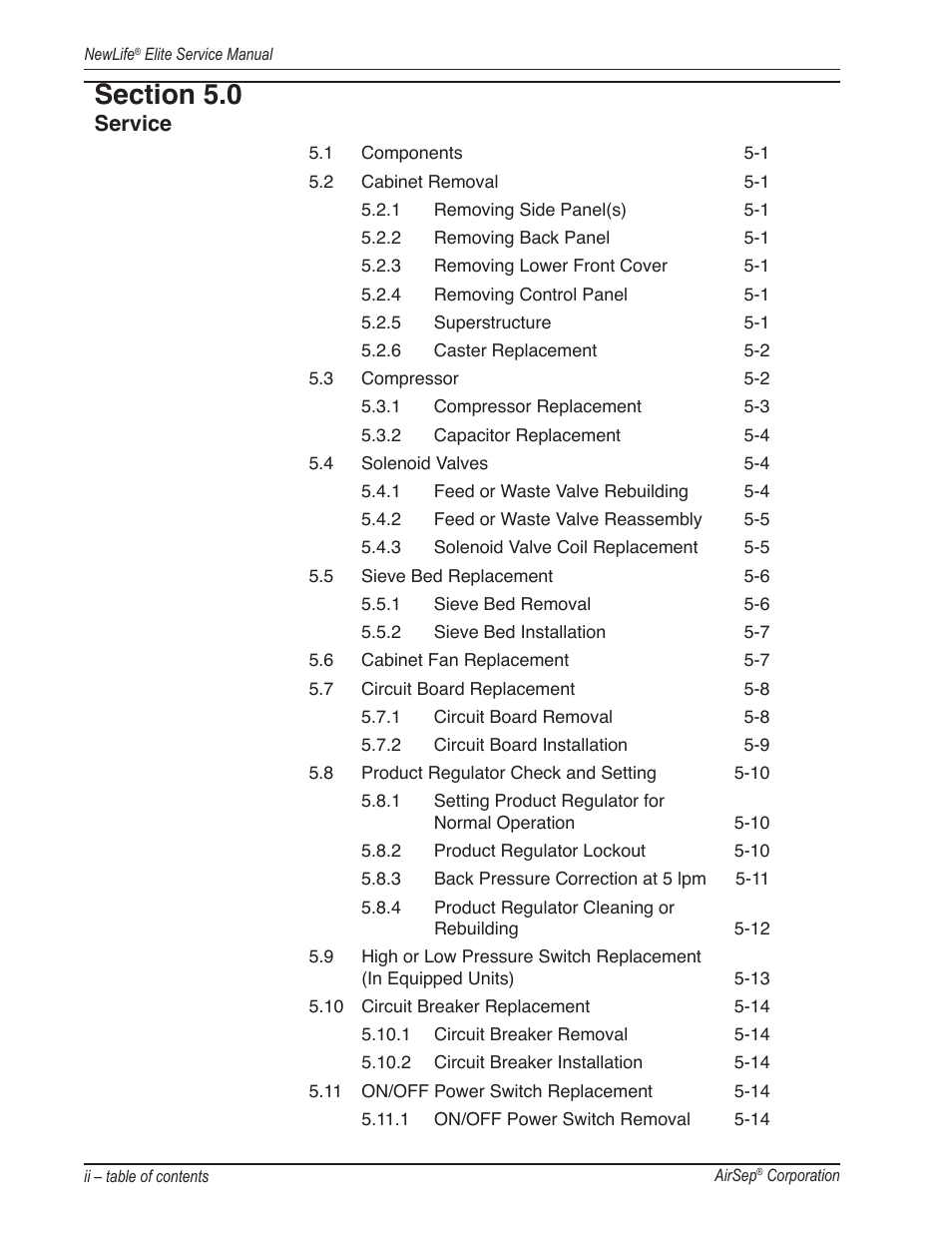 Service | AirSep MN105-1 C User Manual | Page 4 / 52