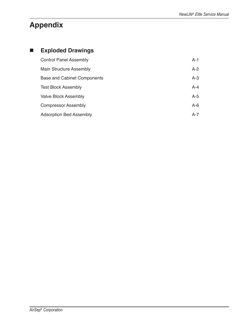 Appendix, Exploded drawings | AirSep MN105-1 C User Manual | Page 45 / 52