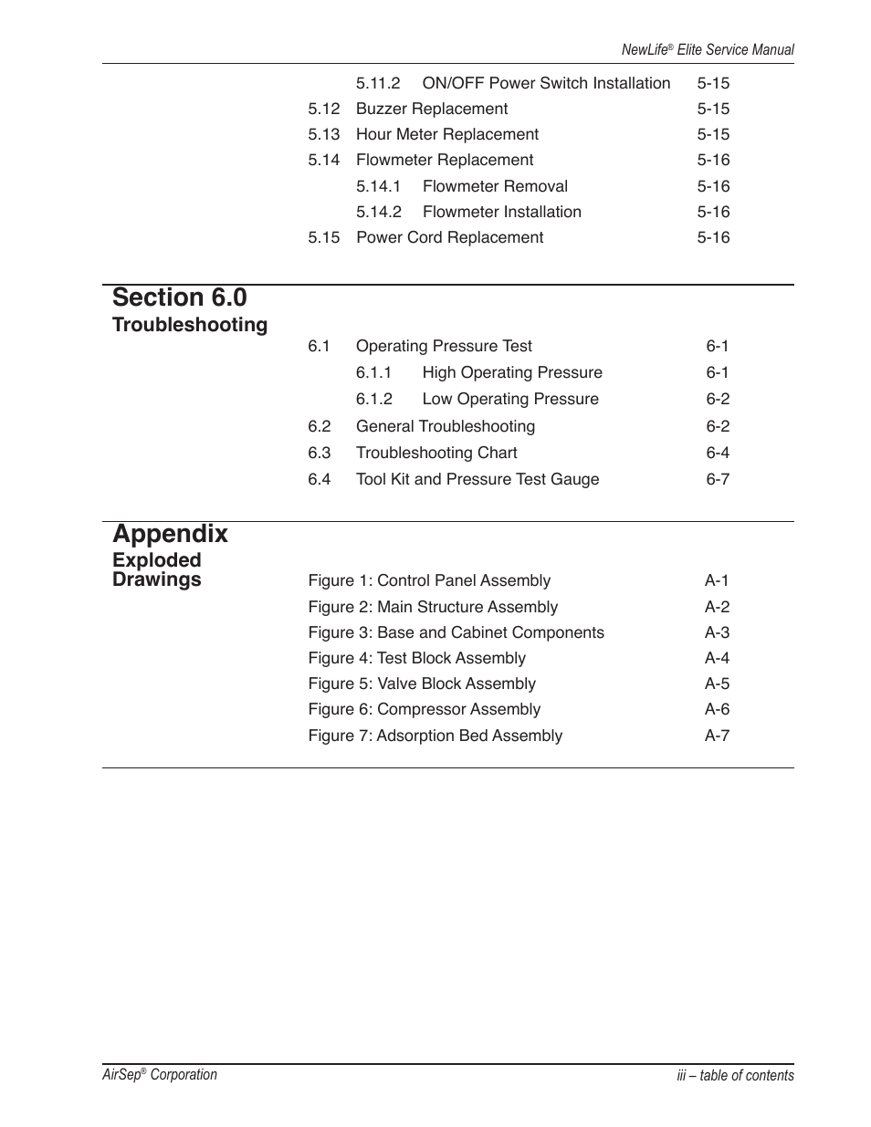 Appendix, Troubleshooting, Exploded drawings | AirSep MN105-1 C User Manual | Page 5 / 52