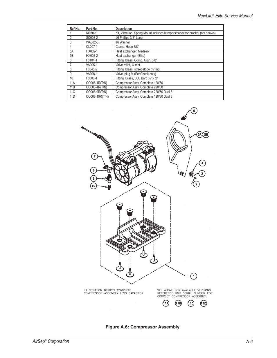Airsep, Corporation newlife, Elite service manual a-6 | AirSep MN105-1 C User Manual | Page 51 / 52