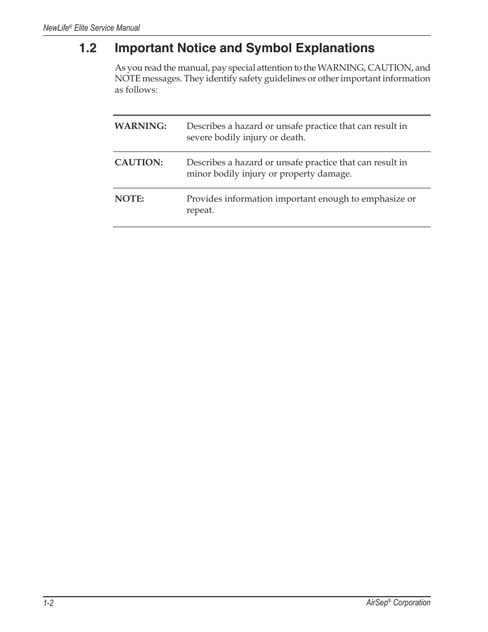 2 important notice and symbol explanations | AirSep MN105-1 C User Manual | Page 8 / 52