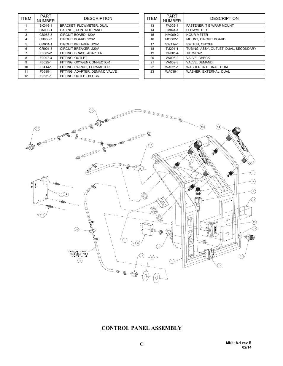 Control panel assembly | AirSep MN118-1 B User Manual | Page 34 / 40