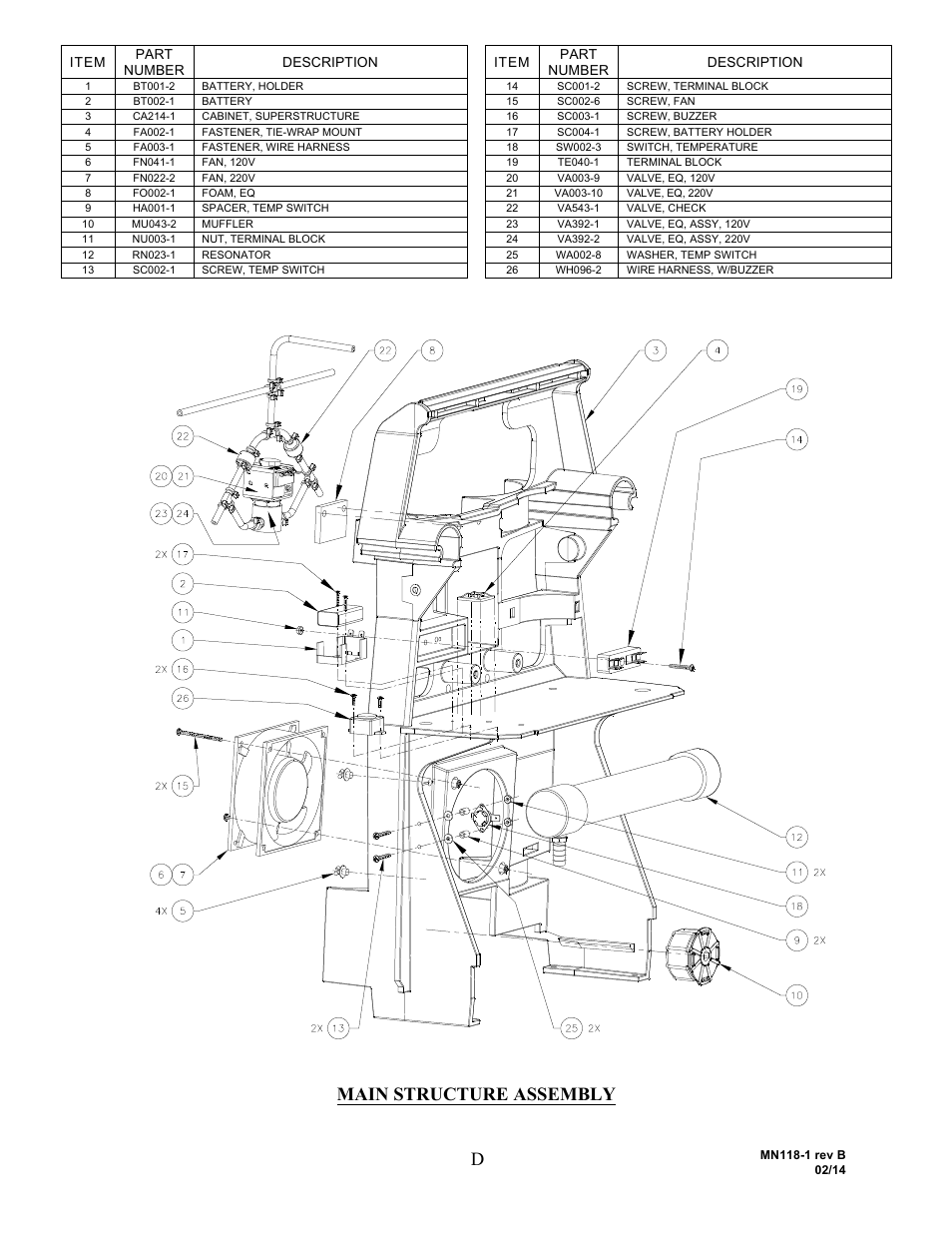 Main structure assembly | AirSep MN118-1 B User Manual | Page 35 / 40