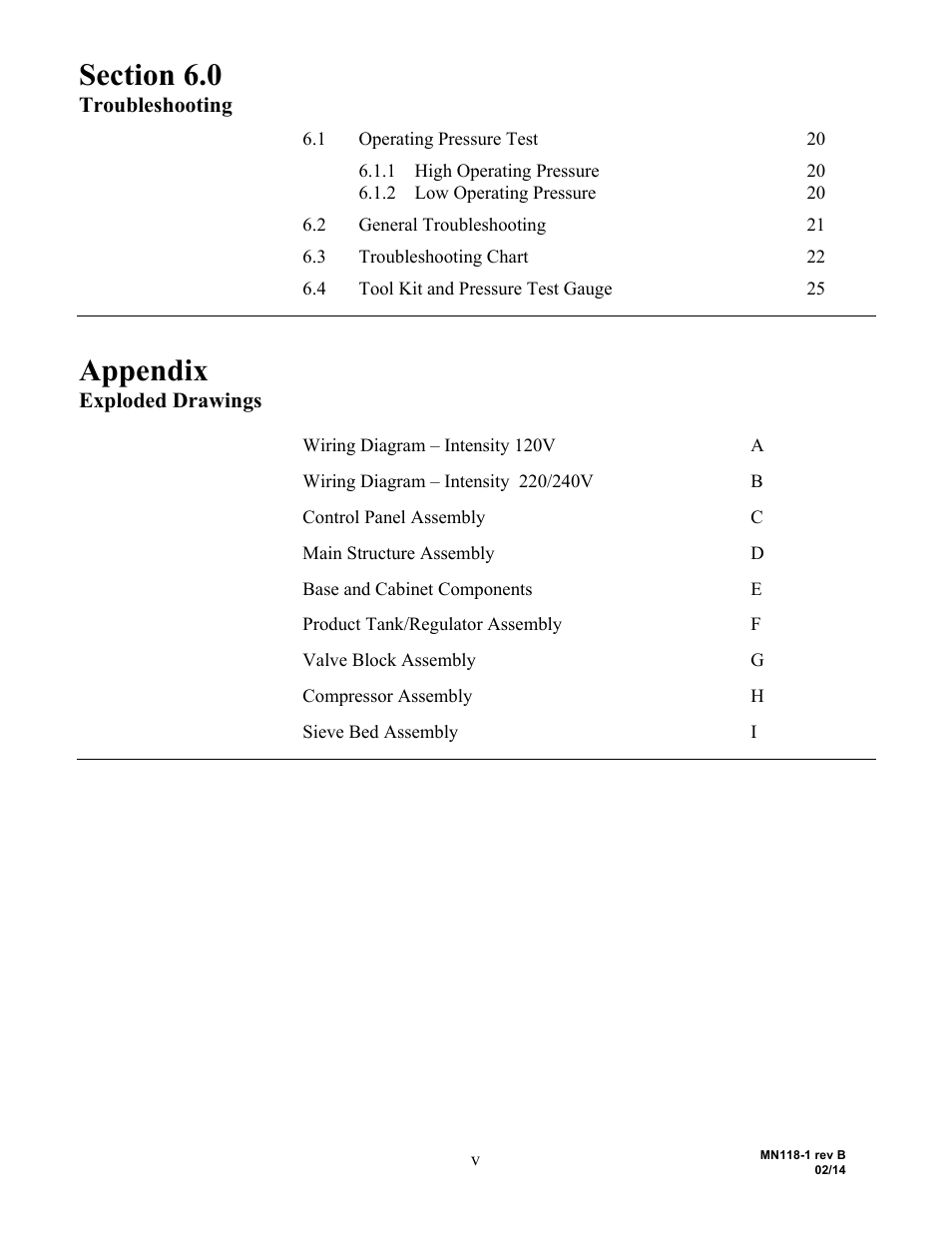 Appendix, Troubleshooting, Exploded drawings | AirSep MN118-1 B User Manual | Page 5 / 40