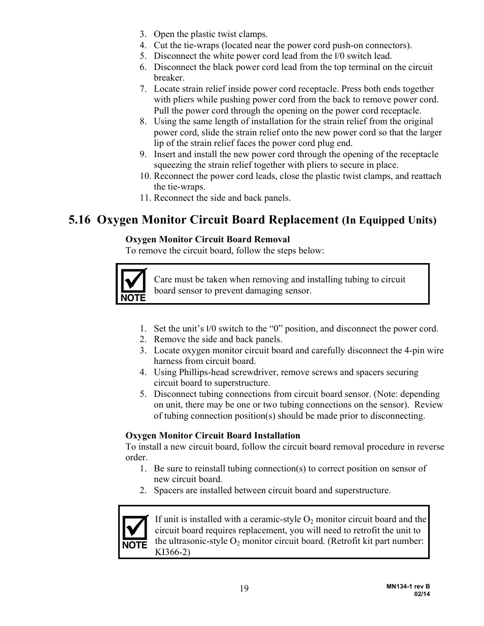 16 oxygen monitor circuit board replacement | AirSep MN134-1 B User Manual | Page 24 / 40