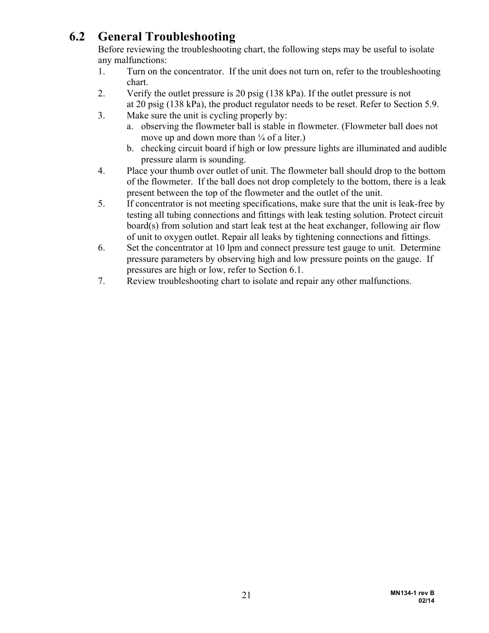2 general troubleshooting | AirSep MN134-1 B User Manual | Page 26 / 40