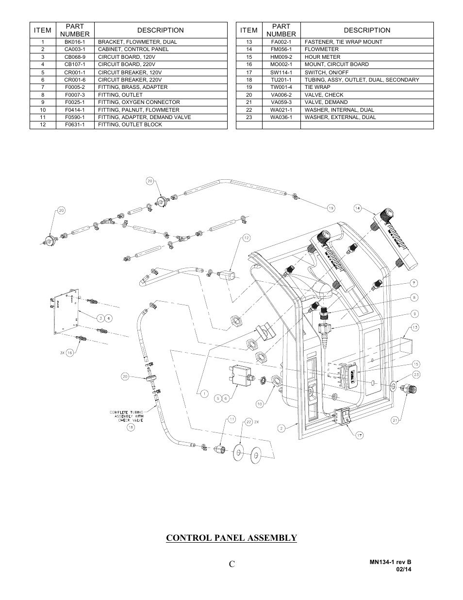 Control panel assembly | AirSep MN134-1 B User Manual | Page 34 / 40