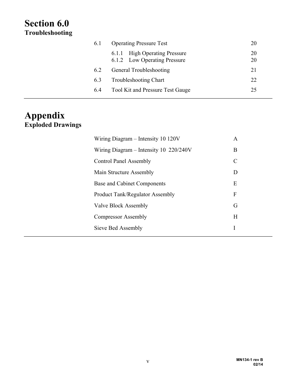 Appendix, Troubleshooting, Exploded drawings | AirSep MN134-1 B User Manual | Page 5 / 40