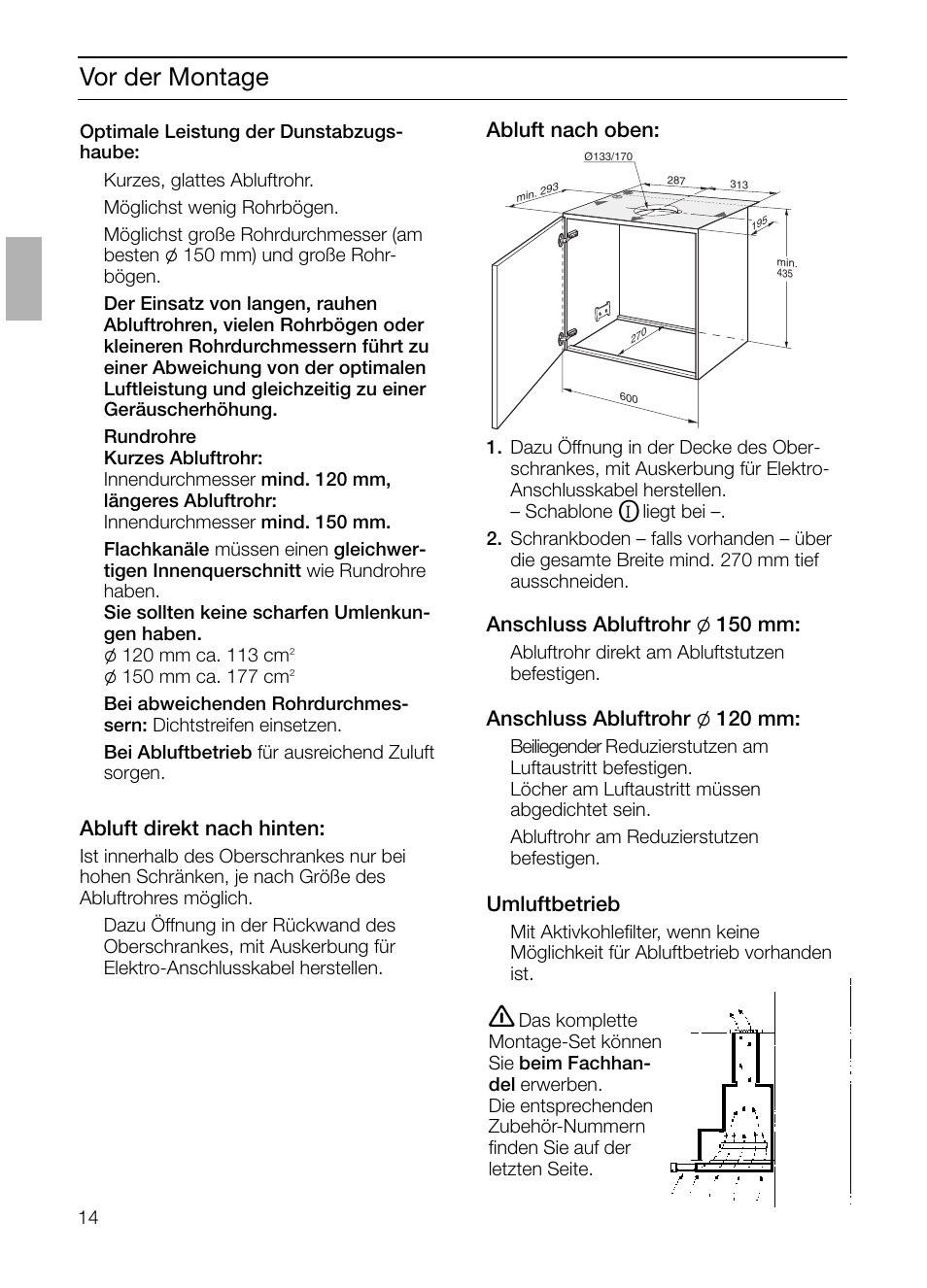 Vor der montage | Neff D4692X0 User Manual | Page 14 / 116