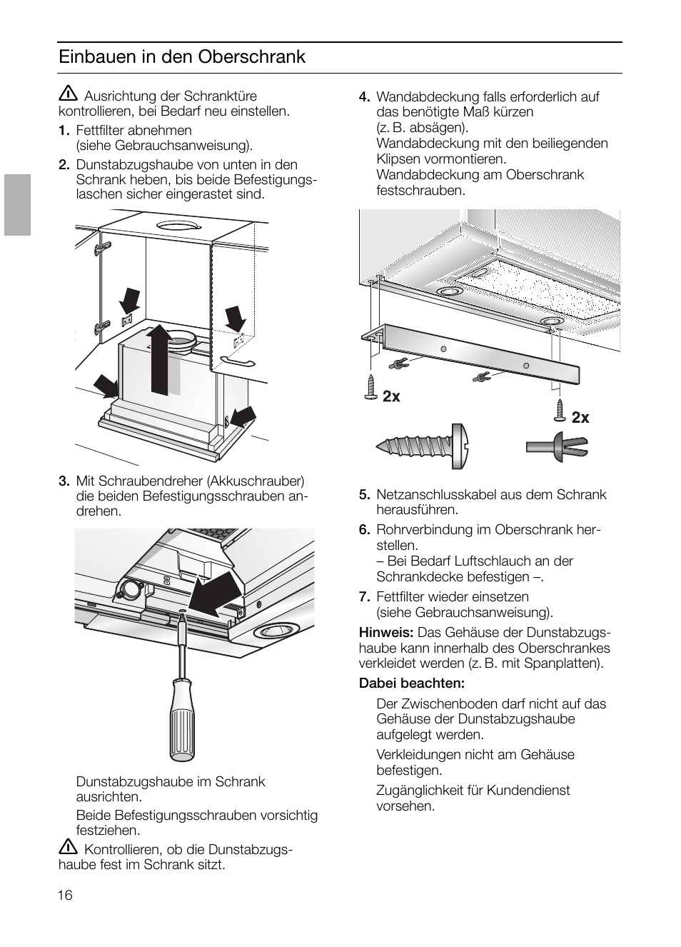 Einbauen in den oberschrank | Neff D4692X0 User Manual | Page 16 / 116