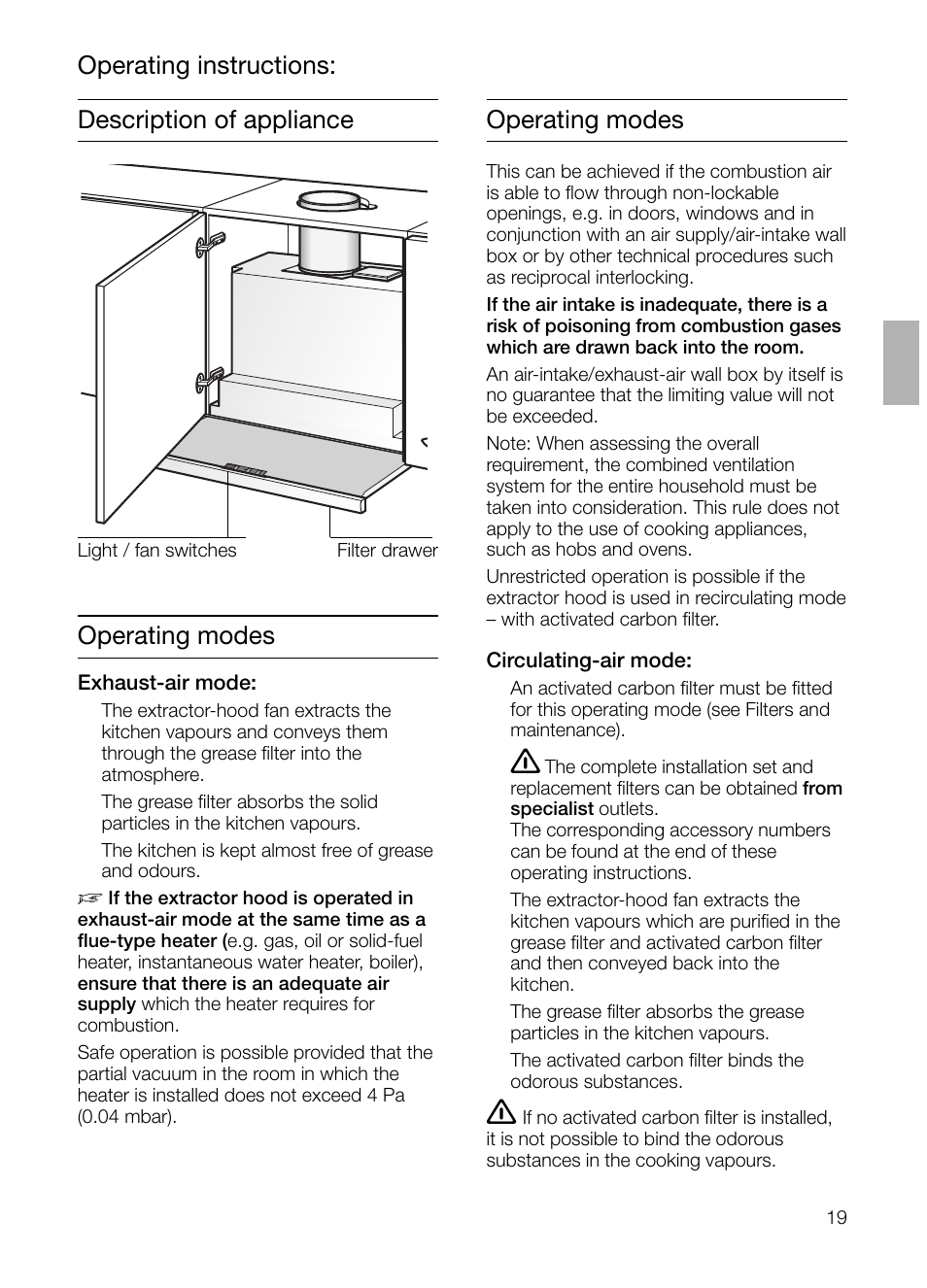 Operating modes | Neff D4692X0 User Manual | Page 19 / 116