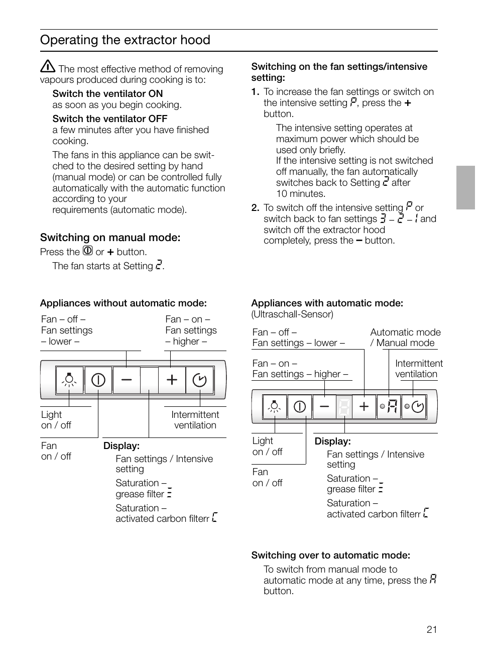 Operating the extractor hood | Neff D4692X0 User Manual | Page 21 / 116