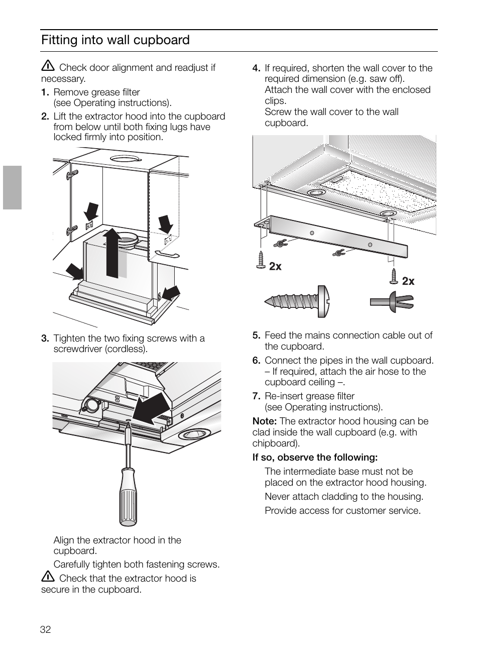 Fitting into wall cupboard | Neff D4692X0 User Manual | Page 32 / 116