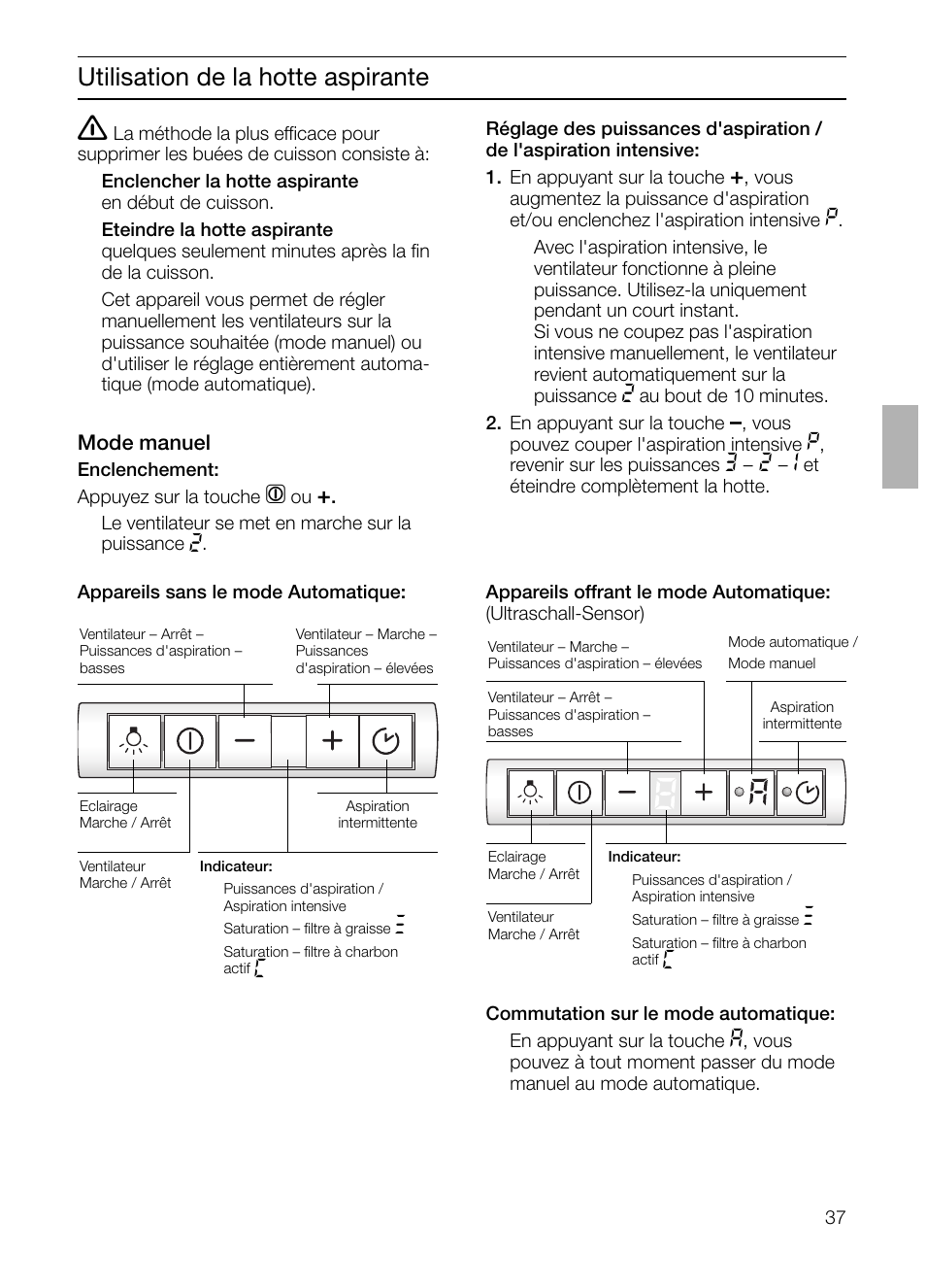 Utilisation de la hotte aspirante | Neff D4692X0 User Manual | Page 37 / 116