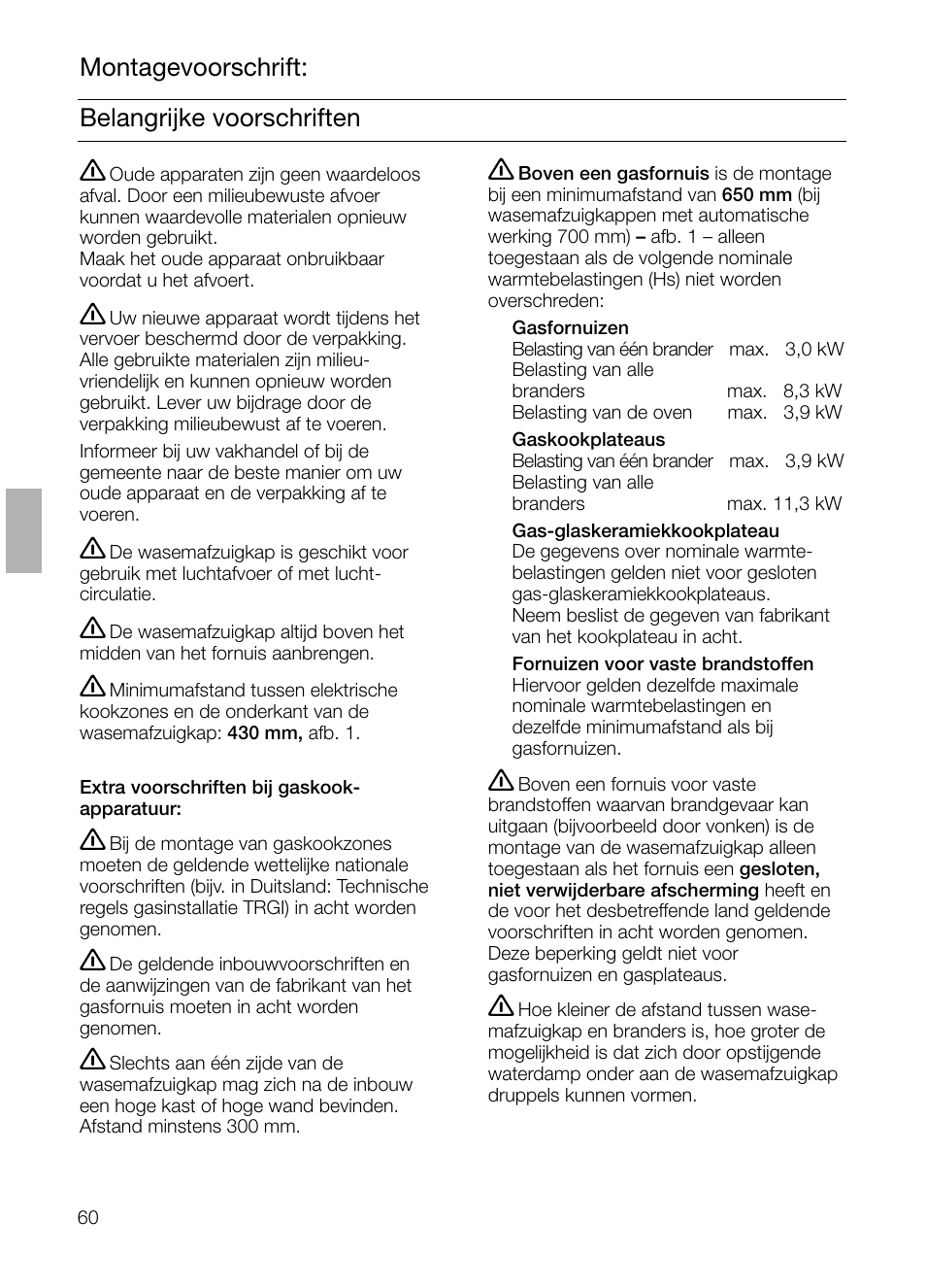 Belangrijke voorschriften montagevoorschrift | Neff D4692X0 User Manual | Page 60 / 116