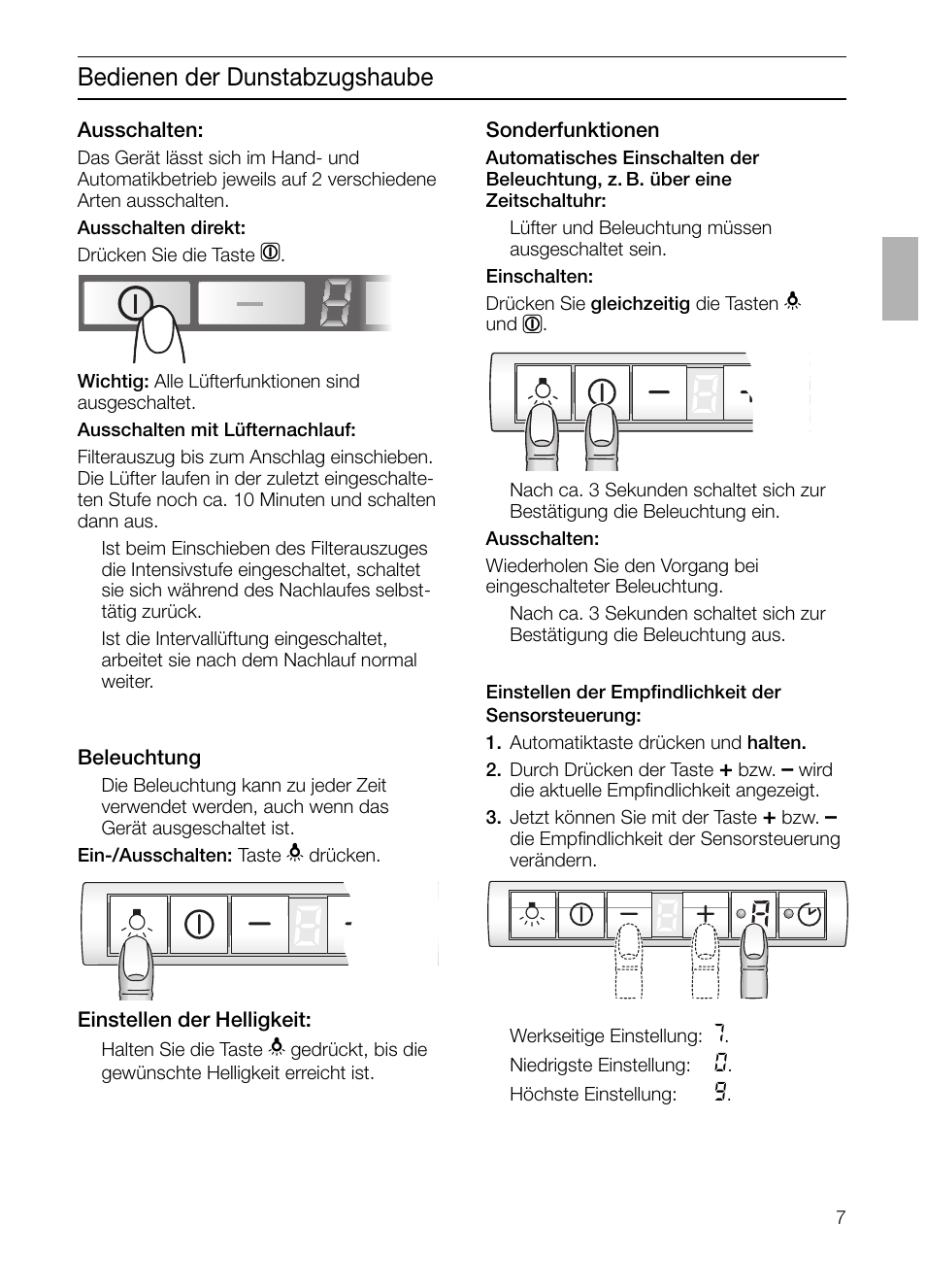 Bedienen der dunstabzugshaube | Neff D4692X0 User Manual | Page 7 / 116