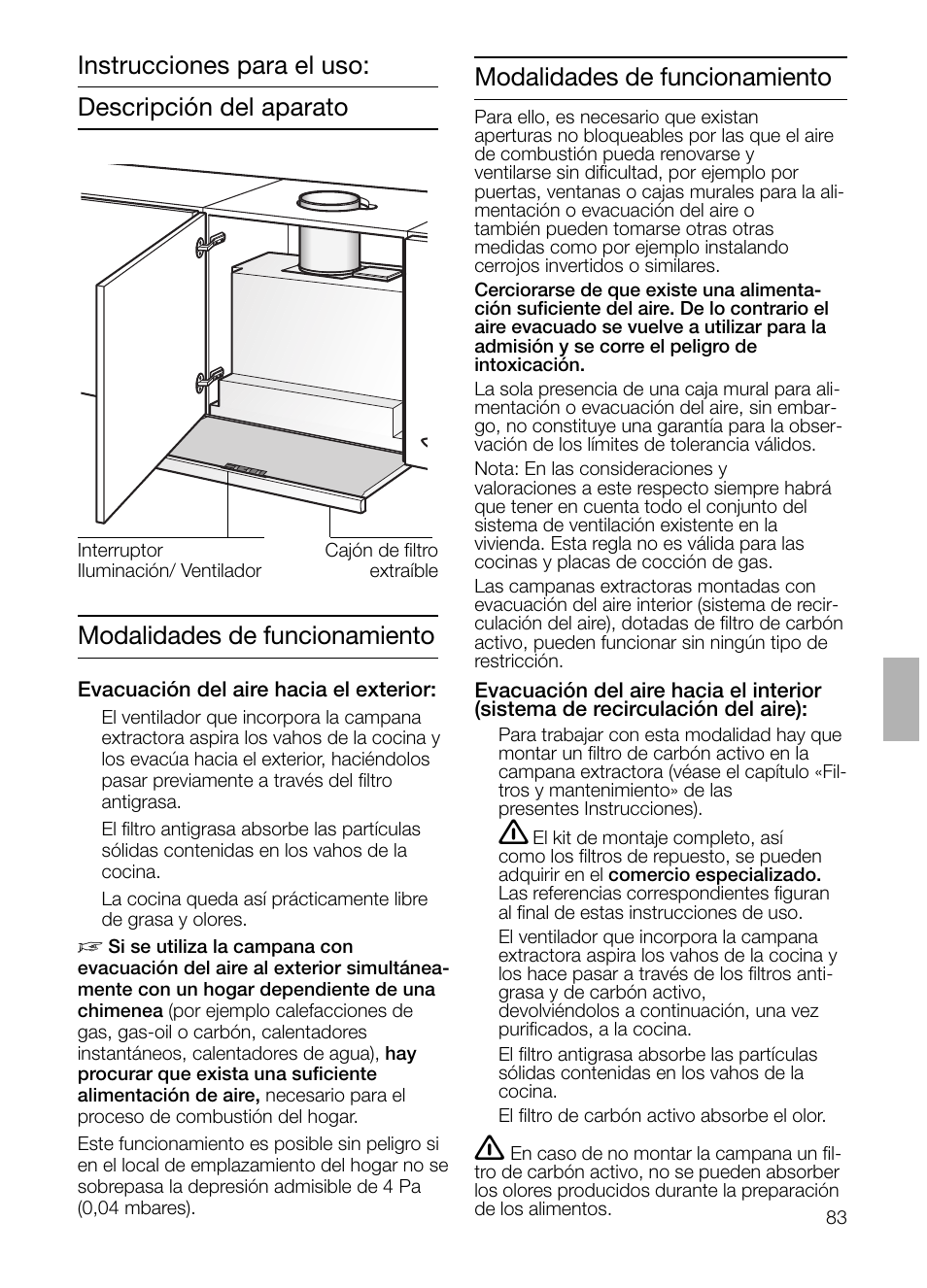 Modalidades de funcionamiento | Neff D4692X0 User Manual | Page 83 / 116