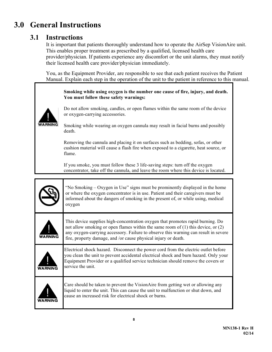 0 general instructions, 1 instructions | AirSep MN138-1 H User Manual | Page 14 / 46