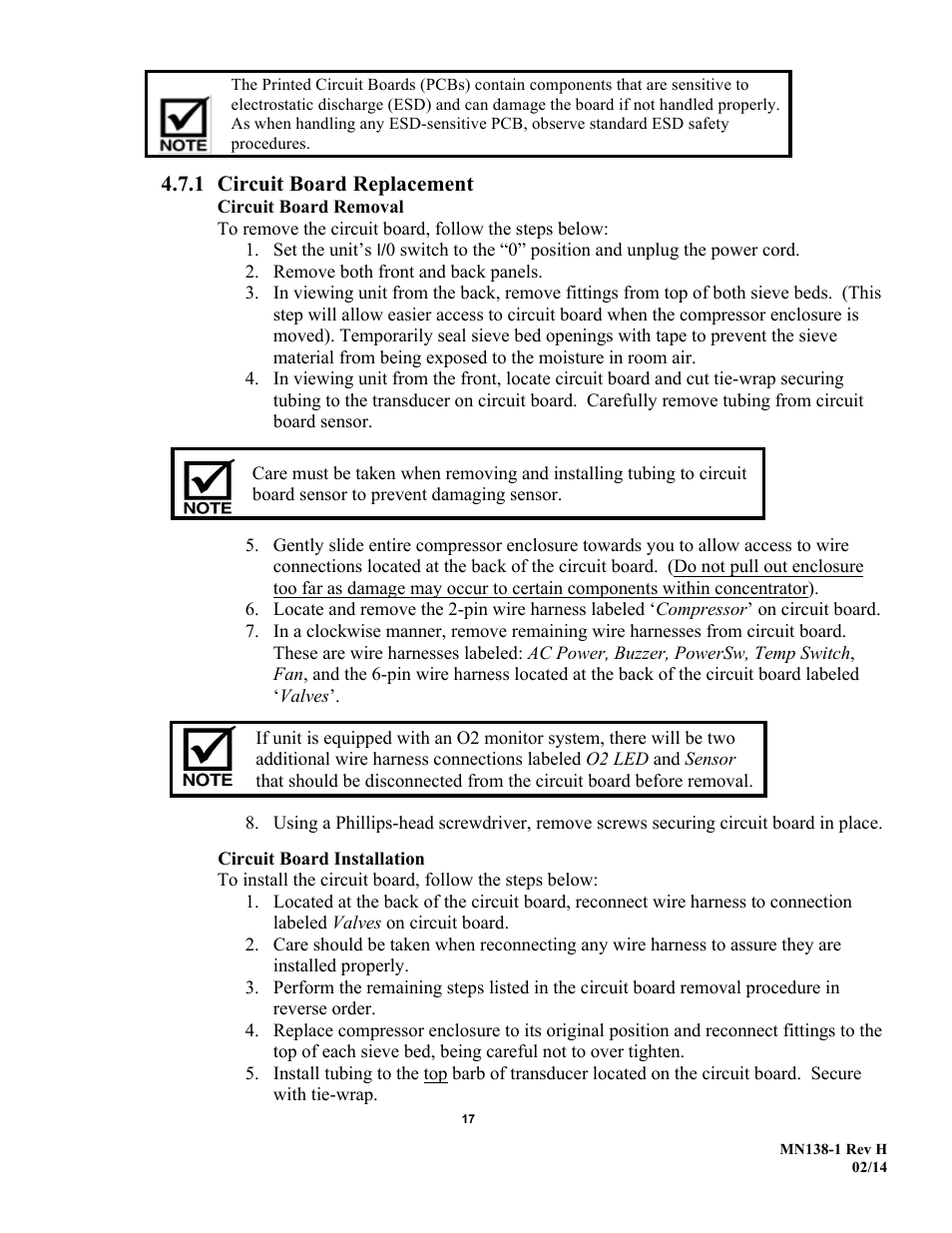 1 circuit board replacement | AirSep MN138-1 H User Manual | Page 23 / 46