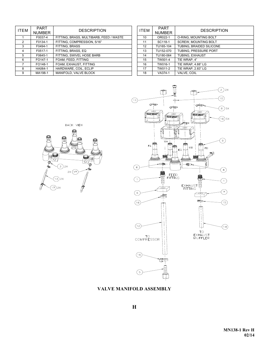 Valve manifold assembly | AirSep MN138-1 H User Manual | Page 46 / 46