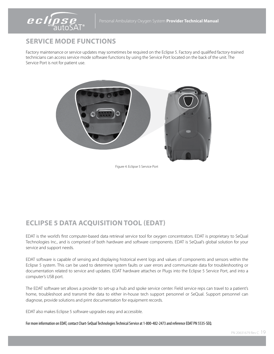 Service mode functions, Eclipse 5 data acquisition tool (edat) | AirSep Eclipse 5 20631679 User Manual | Page 19 / 84