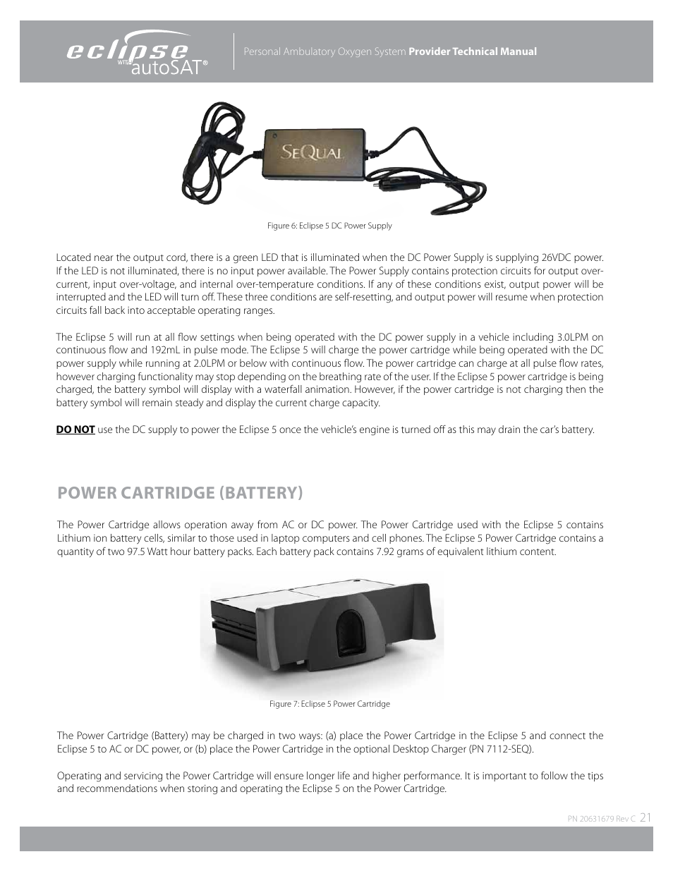 Power cartridge (battery) | AirSep Eclipse 5 20631679 User Manual | Page 21 / 84