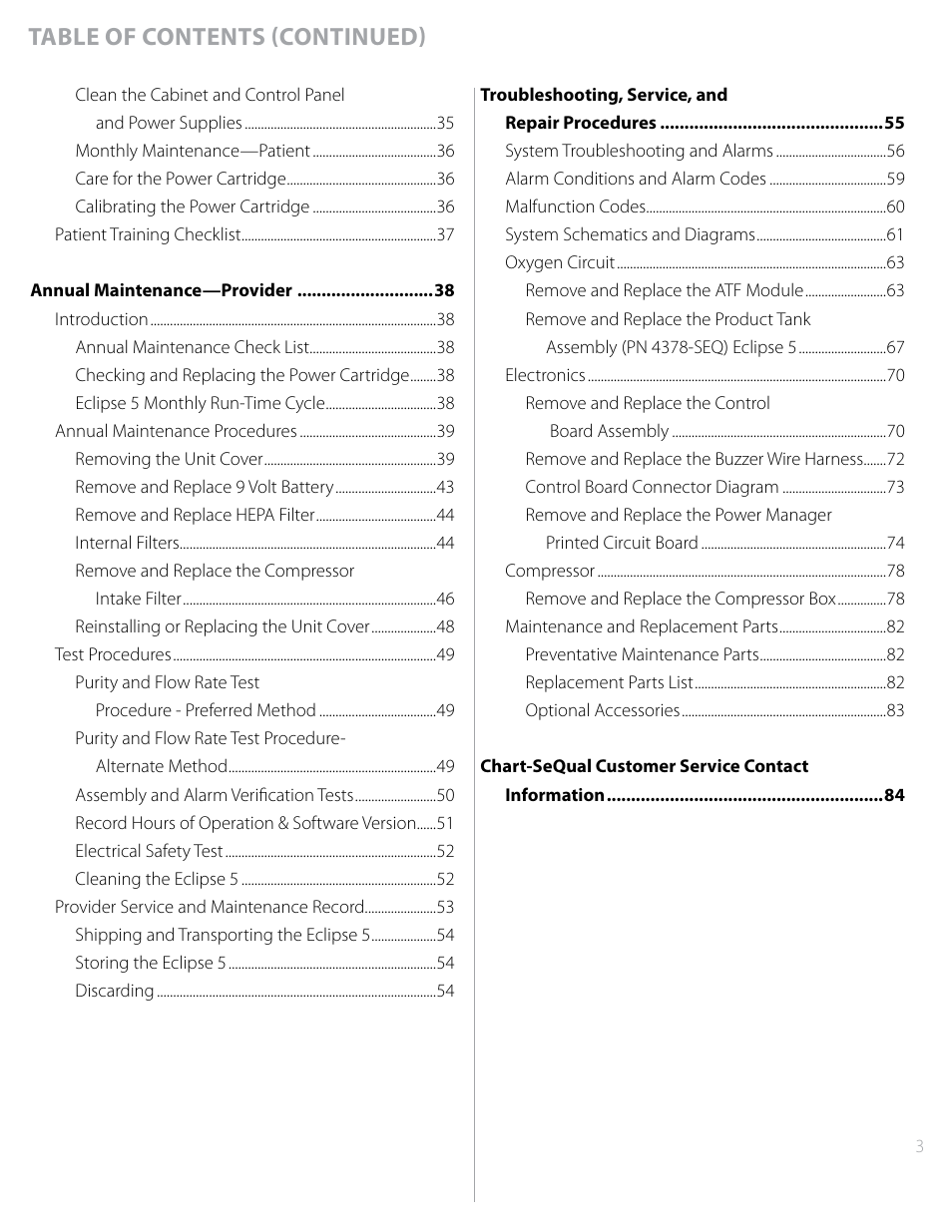 Table of contents (continued) | AirSep Eclipse 5 20631679 User Manual | Page 3 / 84