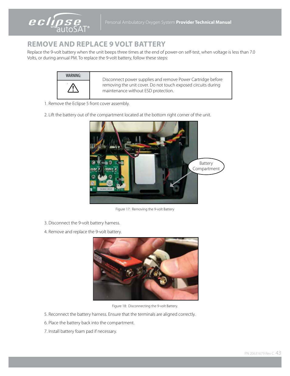 Remove and replace 9 volt battery | AirSep Eclipse 5 20631679 User Manual | Page 43 / 84