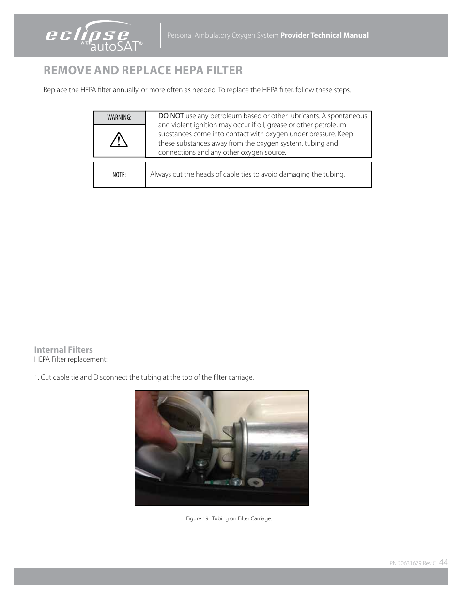 Remove and replace hepa filter | AirSep Eclipse 5 20631679 User Manual | Page 44 / 84