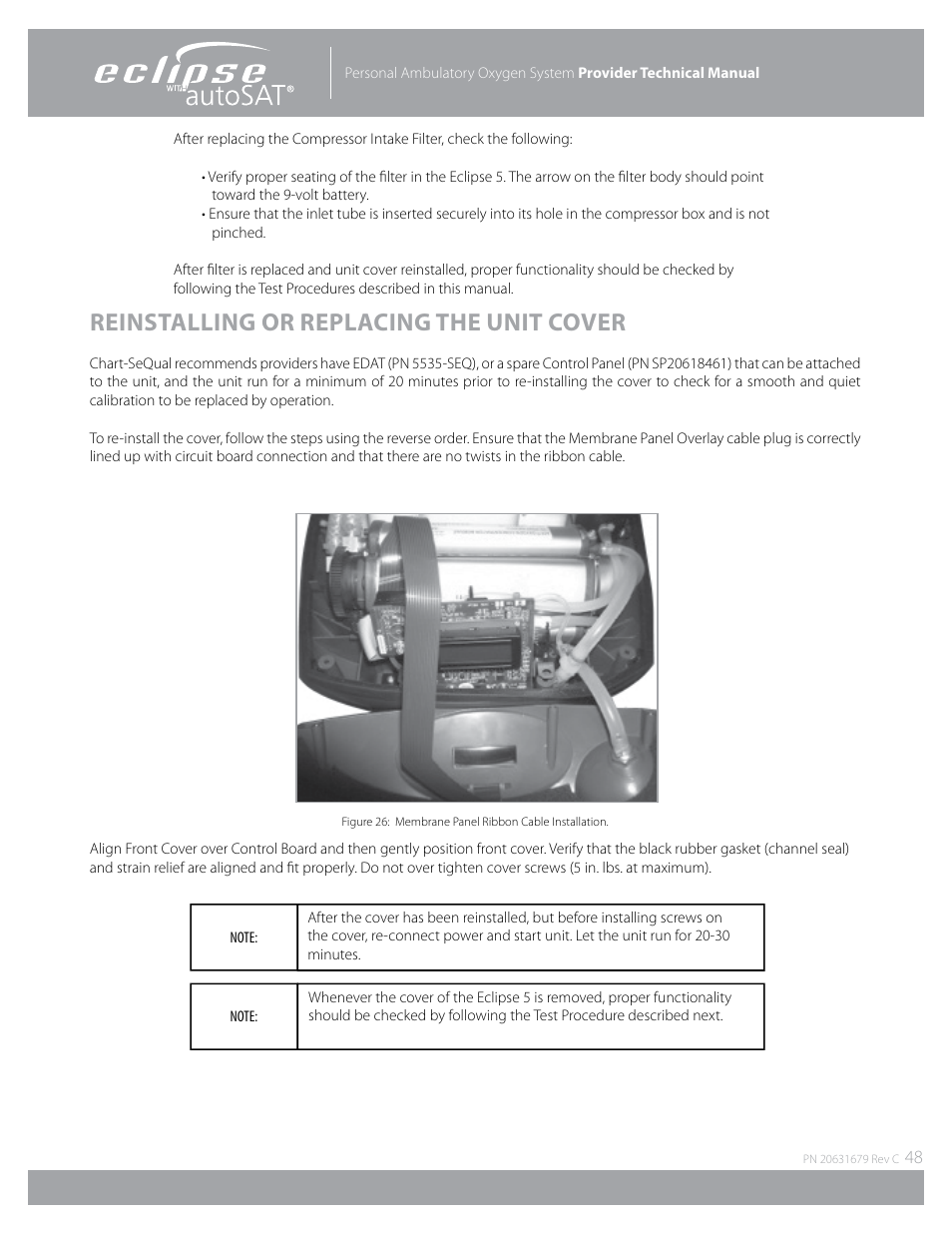 Reinstalling or replacing the unit cover | AirSep Eclipse 5 20631679 User Manual | Page 48 / 84