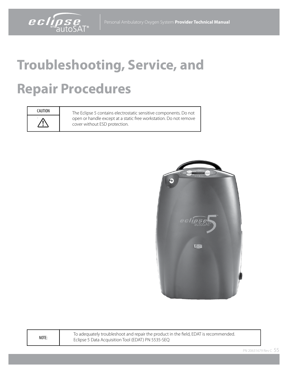 Troubleshooting, service, and repair procedures | AirSep Eclipse 5 20631679 User Manual | Page 55 / 84